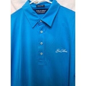 Polo Golf Ralph Lauren SEA ISLAND GOLF RESORT‎ Vintage Lisle Blue Polo Shirt L